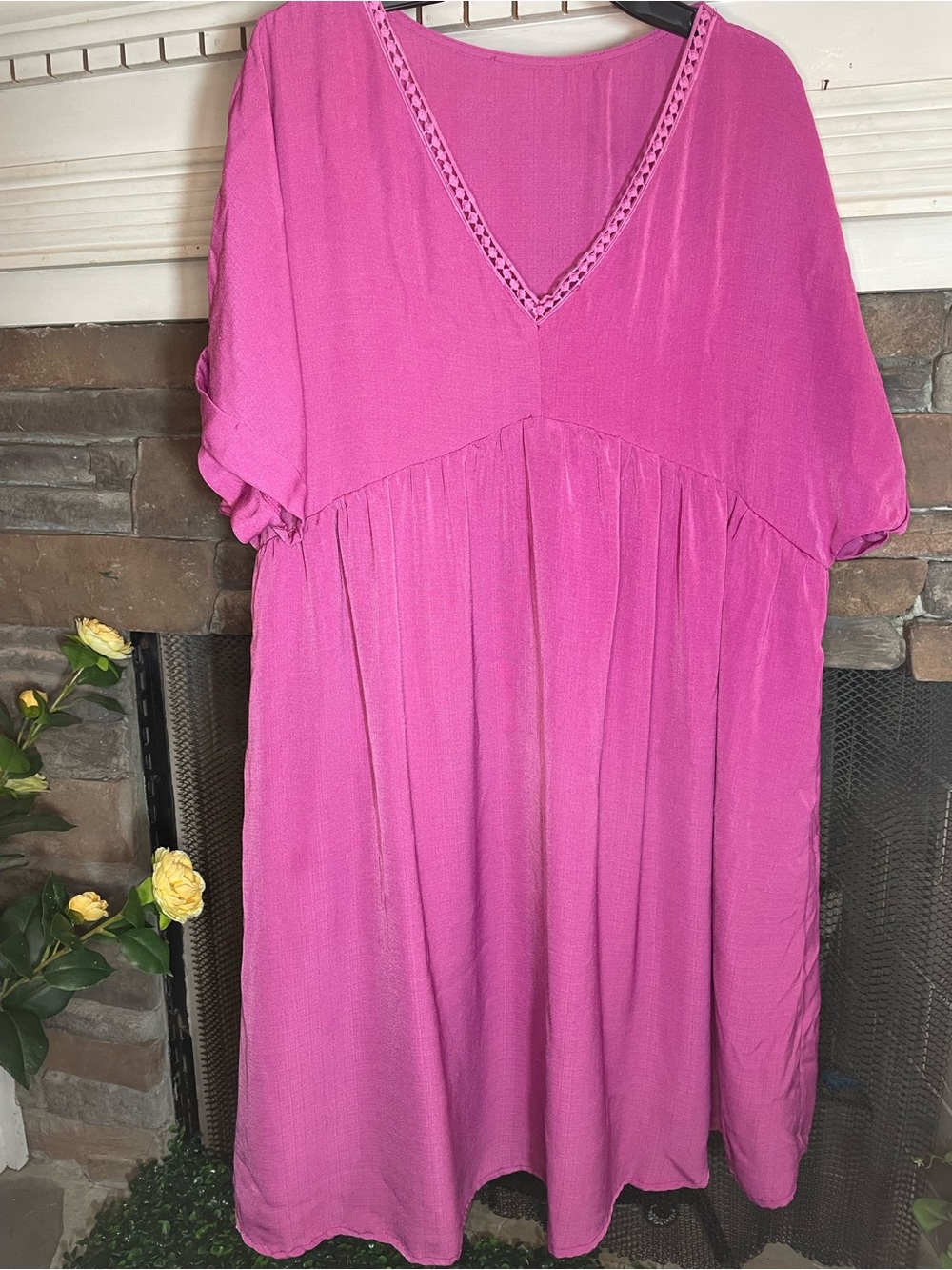 Vibrant Fuchsia Blouse - Cuff Sleeves and V-neck Detail